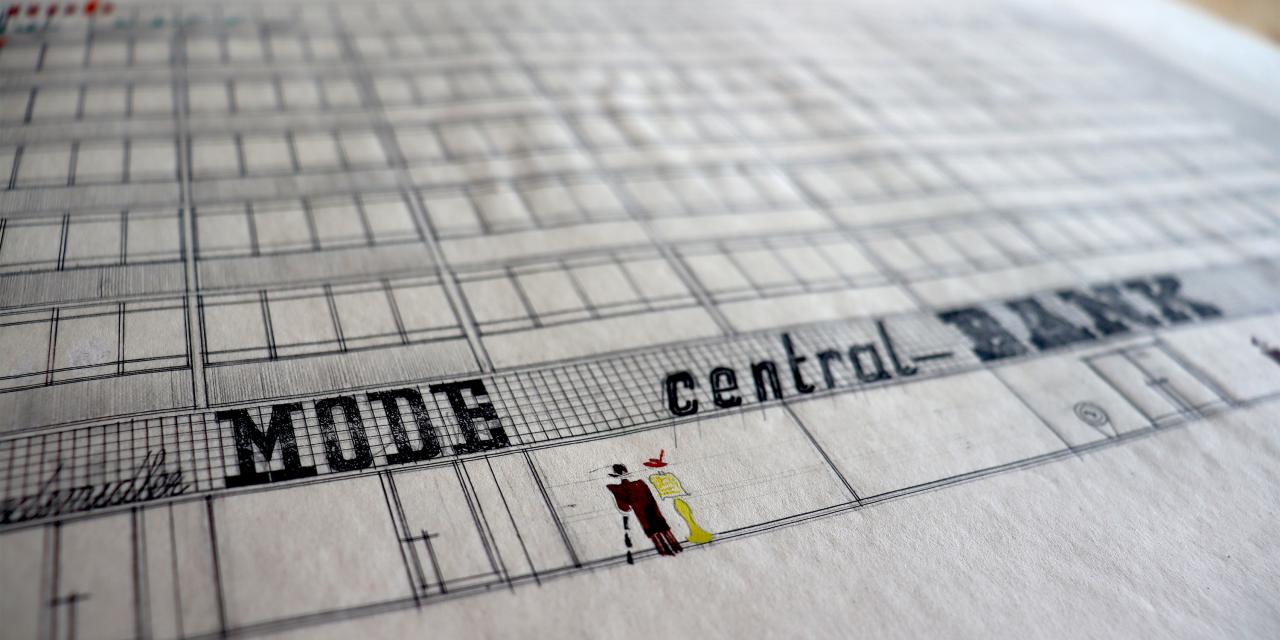 En bygning med modeskilt