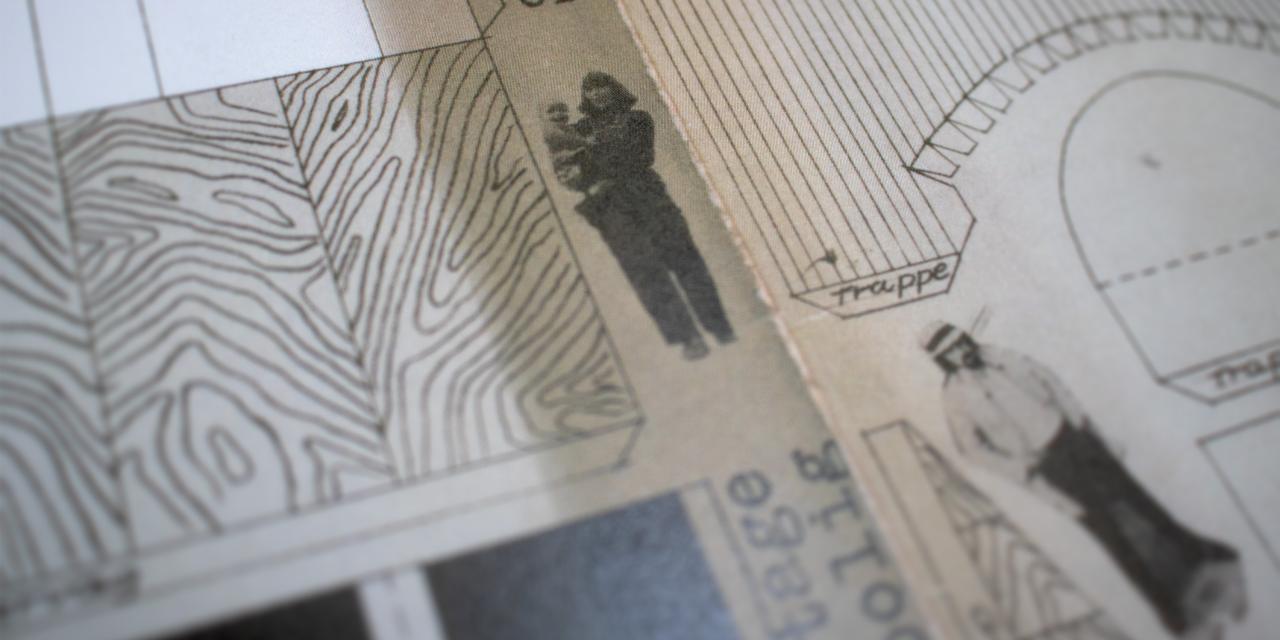 Close-up af en arkitekturtegning med mennesker.