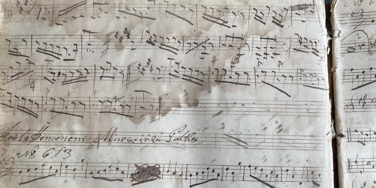 Billede af Jacob spillemands gamle nodebog. Side med noder.