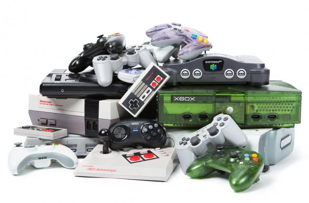 Pile of game consoles