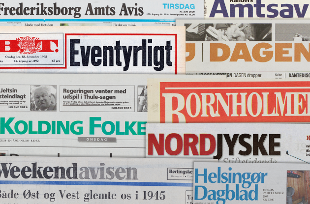Forsidehoveder fra et udvalg af danske aviser og dagblade
