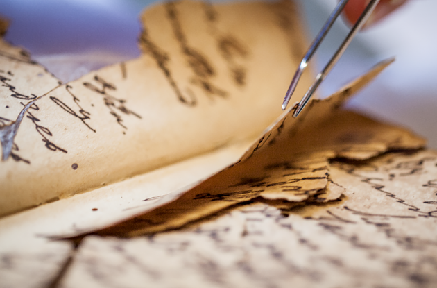 Close-up of book restoration