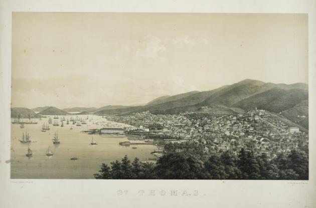 Drawing of the harbor at St. Thomas