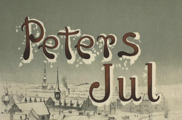 Forsiden af Peters Jul, anno 1889 med Holmens Kirke, Børsen og Christians Kirke