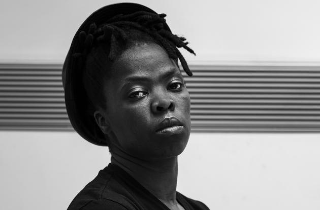 Black and white portrait of Zanele Muholi