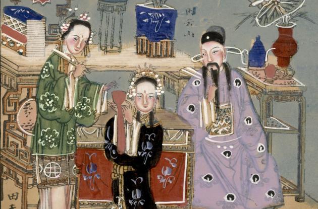 Hand painted Chinese New Year's decoration with opera scenes, early 1900s