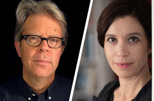 A split image of Jonathan Franzen and Kristina Stoltz.