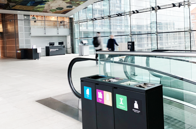 Bins for waste sorting in rooms in The Black Diamond