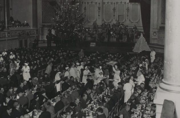 Photograph of the Christmas party in the Odd Fellows Mansion