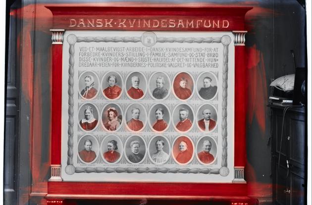 Board with portraits of women's advocates