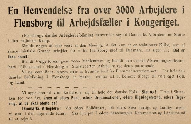 Pamflet 1920: En Henvendelse fra over 3000 Arbejdere i Flensborg til Arbejdsfæller i Kongeriget