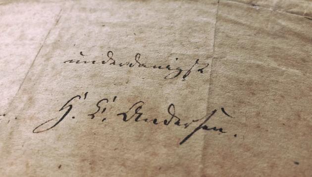 Hans Christian Andersen's application with signature