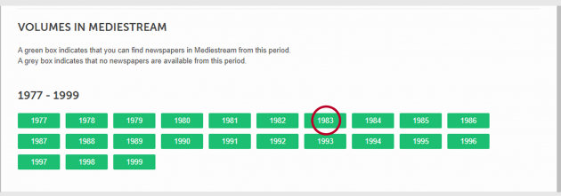 Screenshot from Mediestream search interface