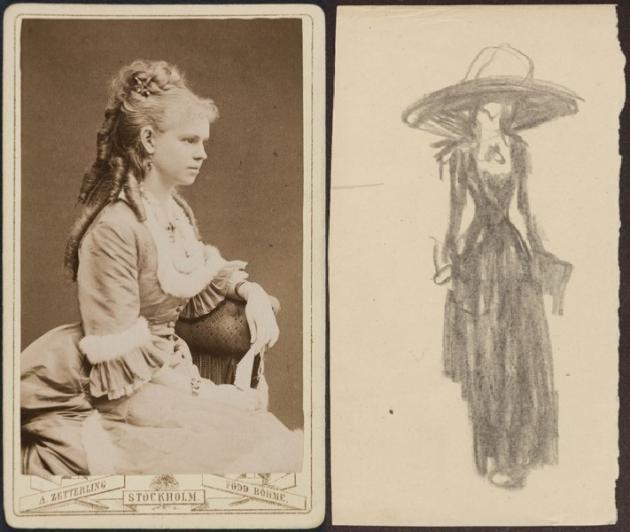 Photograph of Siri von Essen and drawing of Marie David