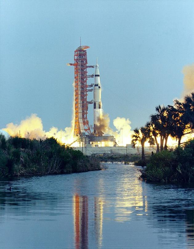 Apollo 13 on its way into space from the Kennedy Space Center on 11 April, 1970.