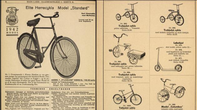 To sider med reklamer for cykler fra 1942
