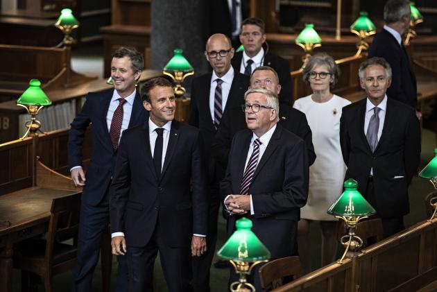 Emmanuel Macron på besøg i Den Gamle Læsesal med bl.a. Lars løkke Rasmussen og Kronprins Frederik 