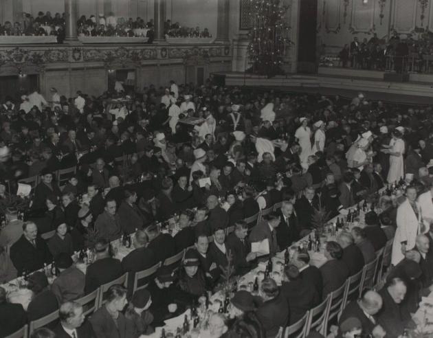 Photograph of the Christmas party in the Odd Fellows Mansion