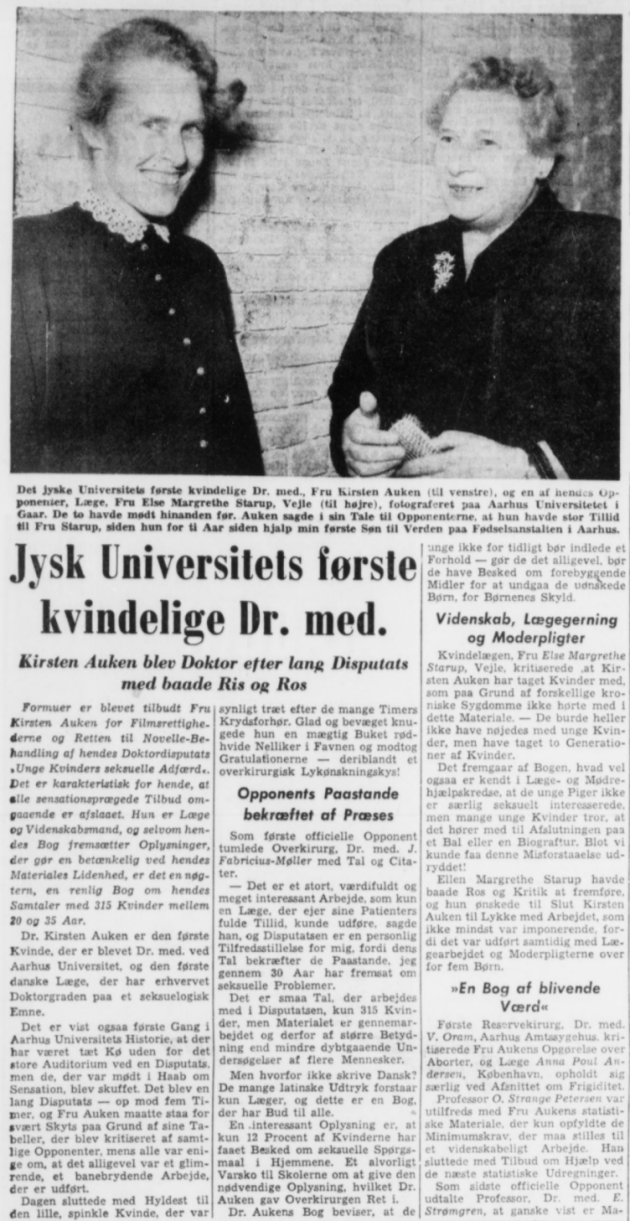 Avisartikel, "Jysk Universitets første kvindelige Dr. med."