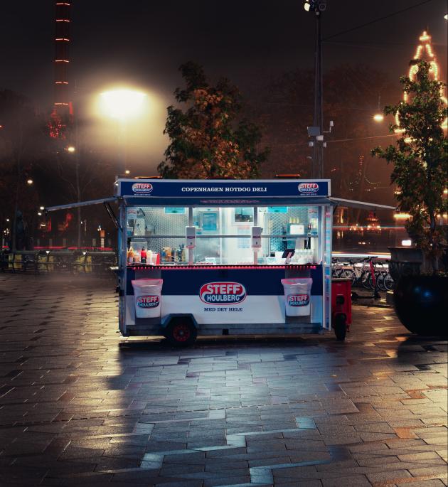 Pølsevogn på plads om natten