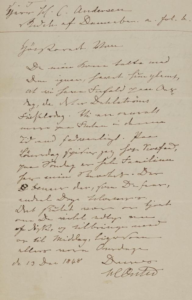Brev fra H.C. Ørsted til H.C. Andersen.