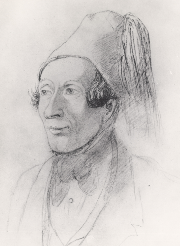 Tegning af H.C. Andersen iført fez.