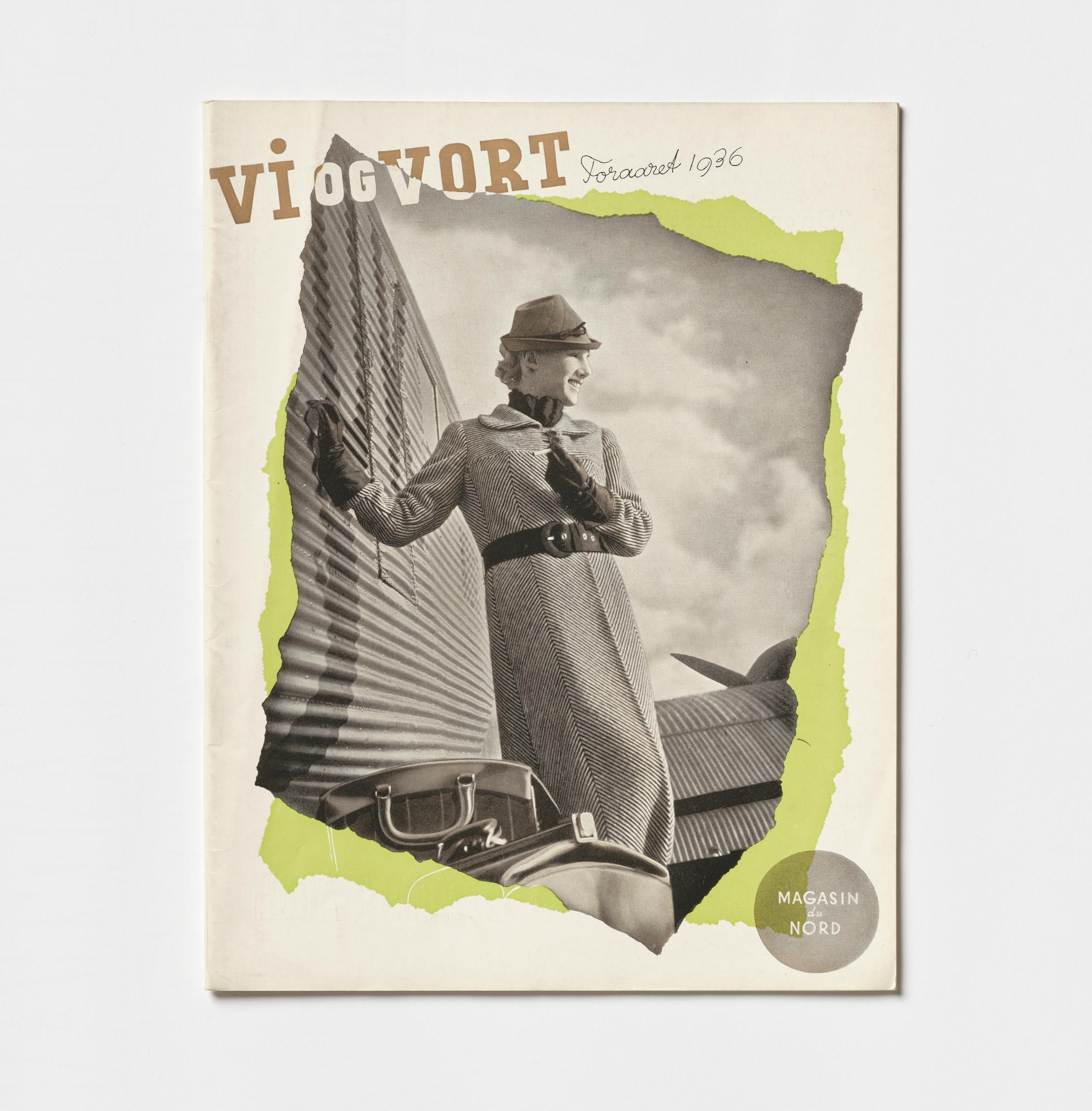 Forsiden til bladet Vi og Vort, foråret 1936. Viser en kvinde i frakke med en moderigtige hat og handsker.