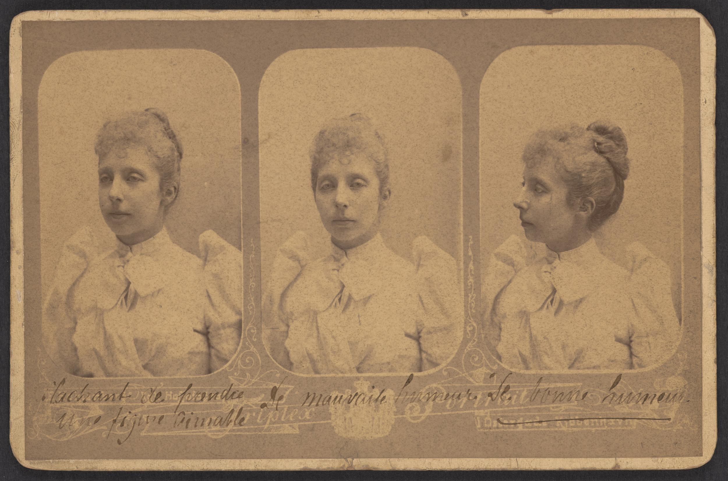 Tre billeder af Prinsesse Marie en face og i profil.