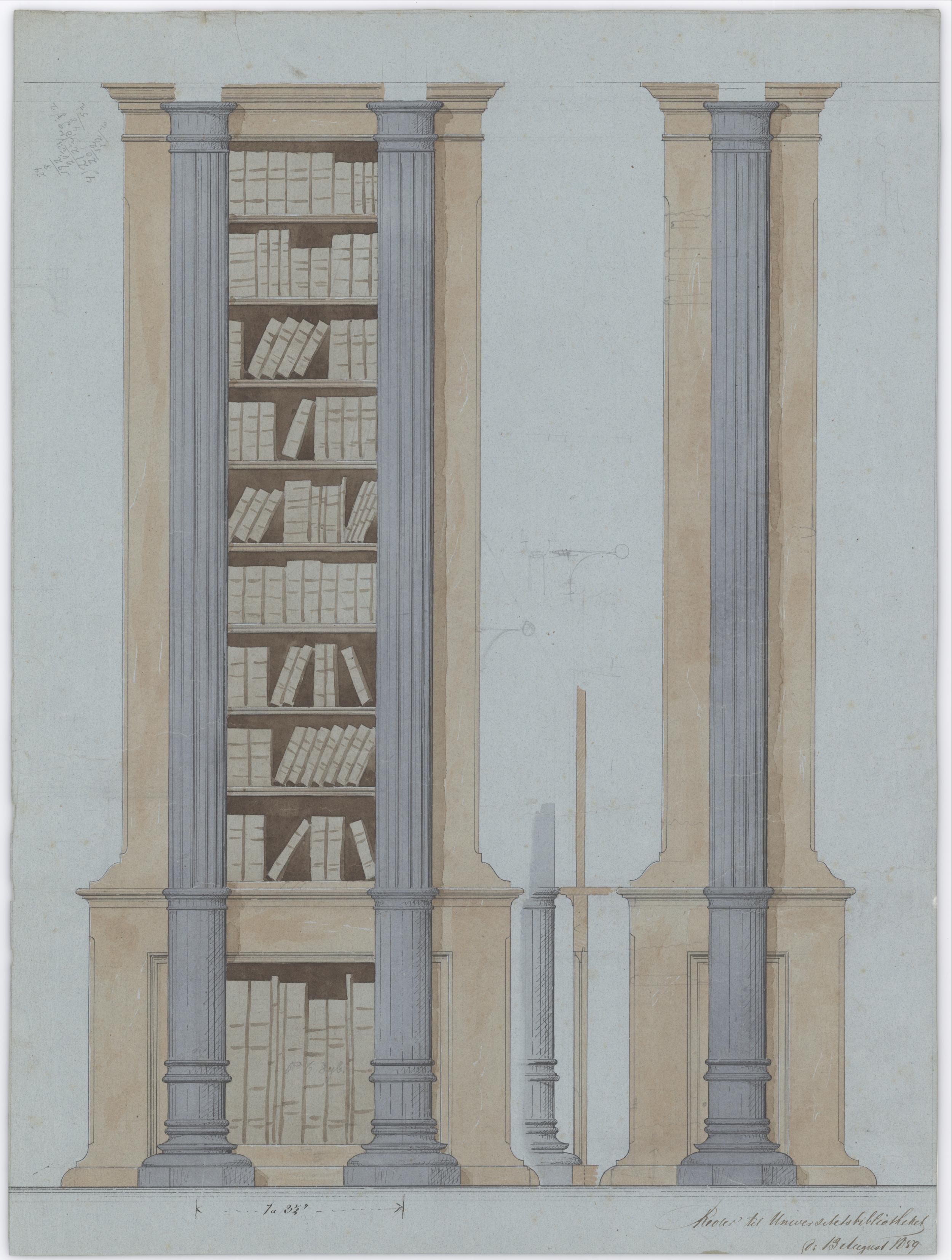 Sketch for architecture competition. Columns and shelves.