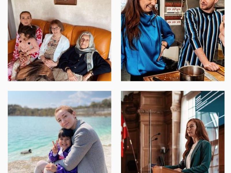 Fire forskellige billeder af Folketingsmedlem Samira Nawa med sin familie