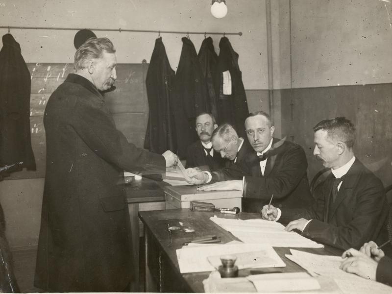 H. P. Hanssen casts his vote at an election