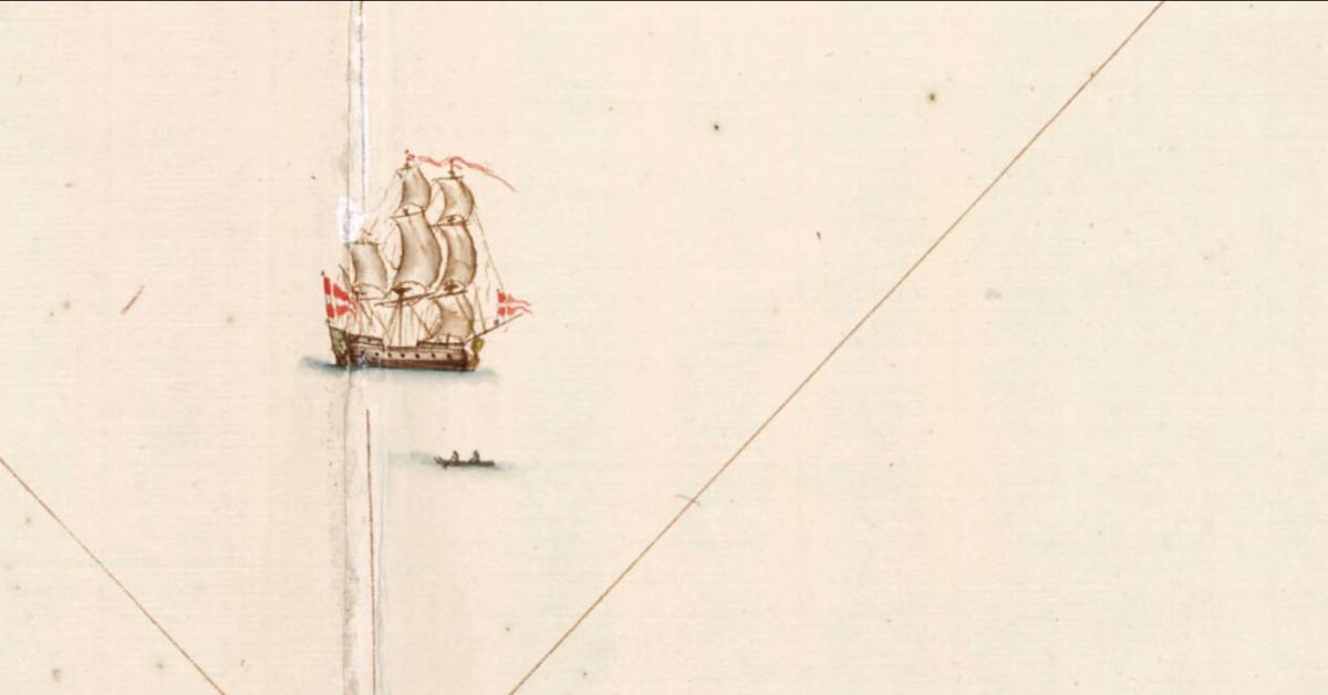 East Indian merchant vessel, segment from nautical charts, 1730