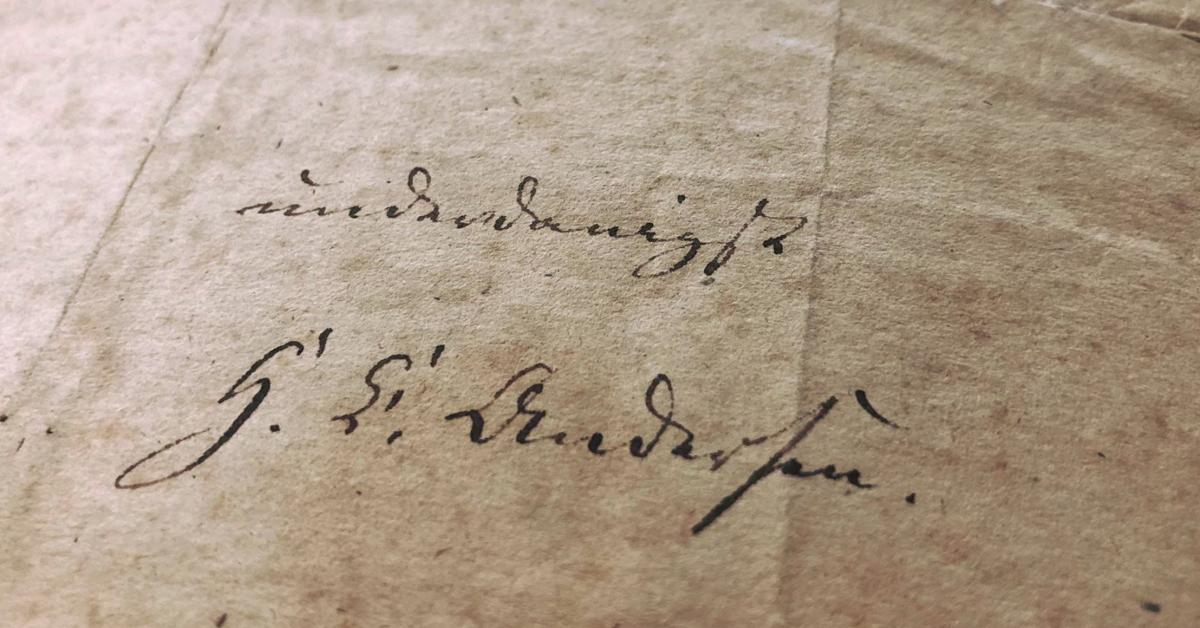 Hans Christian Andersen's application with signature