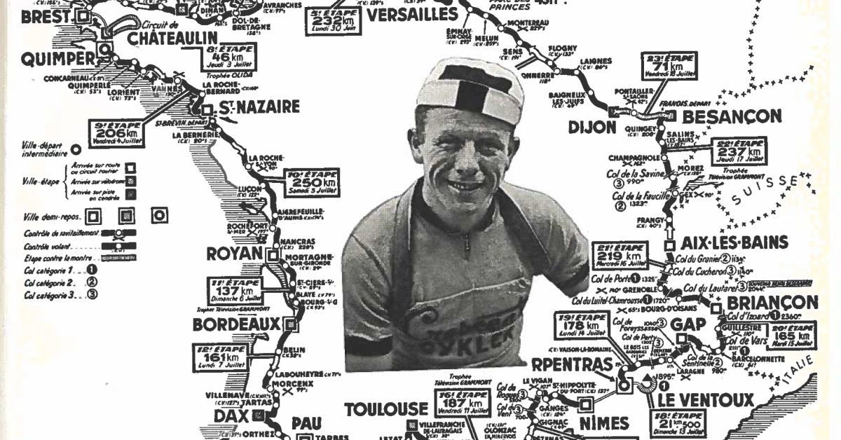 Tour de France ruten 1958 med foto af Hans E. Andresen indsat